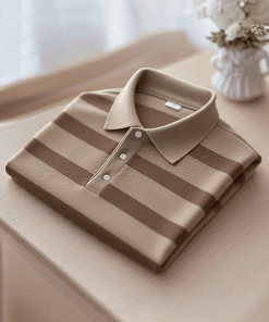 Men's Business Casual Brown Striped Button Short SleeveShirt