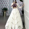 White Tasar Silk Printed Flared Lehenga Choli For Women