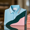 Men's Classic Business Irregular Contrast Logo Button Short Sleeve Shirt