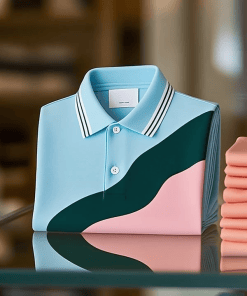Men's Classic Business Irregular Contrast Logo Button Short Sleeve Shirt
