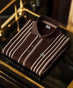 Business Striped Logo Print Art Stretch Button Men's Short Sleeve Shirt Big & Tall