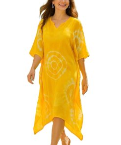 sandi.blog Women Handcrafted Tie & Dye Rayon Kaftan Dress | Casual Wear | Flowy Kaftan Style | Lightweight & Breathable Fabric