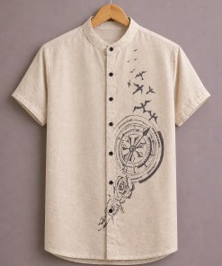 ForeverChoice™ Premium Compass Printed Shirt for Men – Minimal Travel Graphic Half Sleeve Casual Shirt