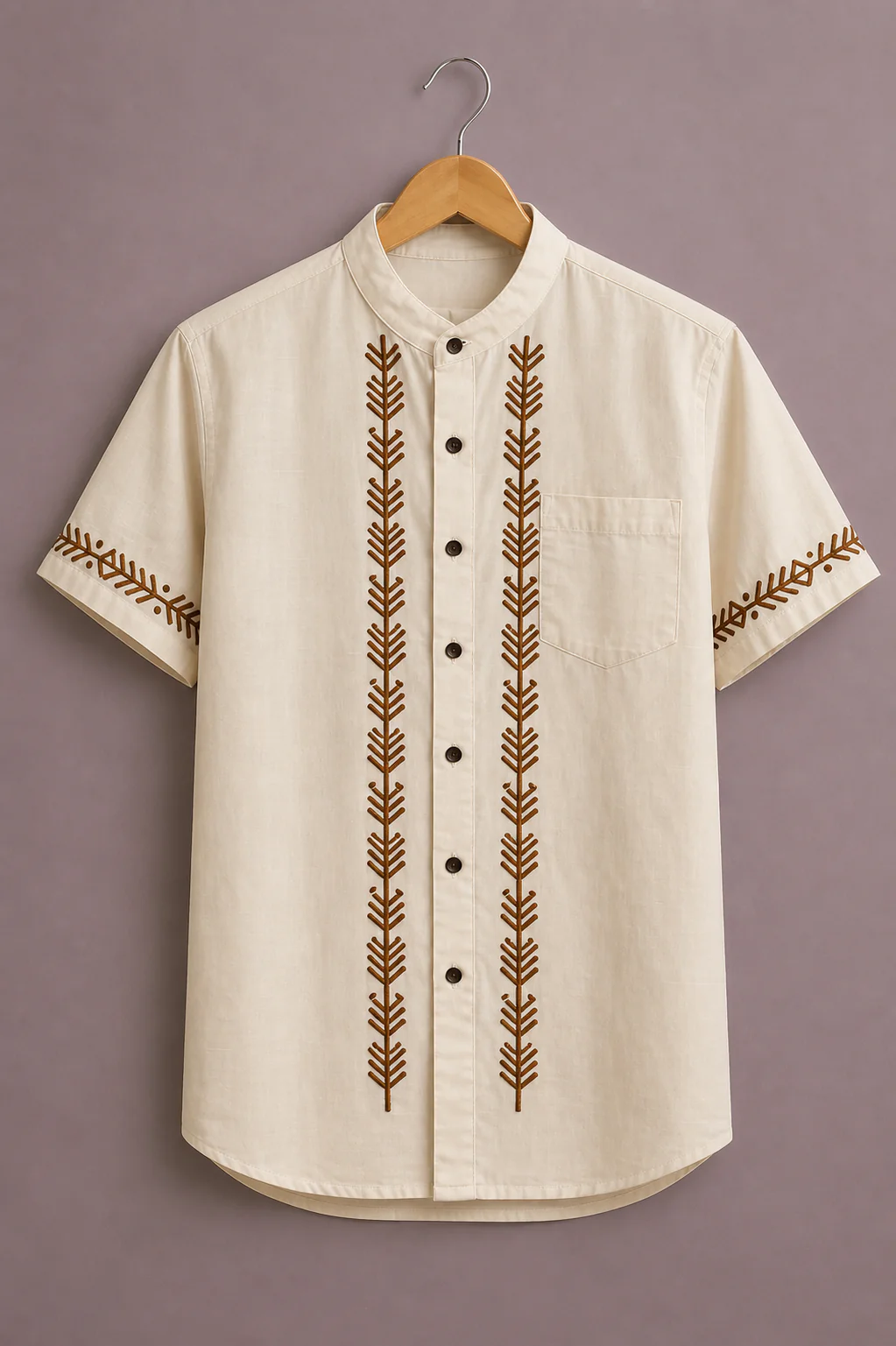 Fabzone™ Premium Minimal Embroidery Shirt for Men – Elegant Ethnic Line Designer Half Sleeve Casual Shirt - Image 3