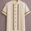 Fabzone™ Premium Minimal Embroidery Shirt for Men – Elegant Ethnic Line Designer Half Sleeve Casual Shirt