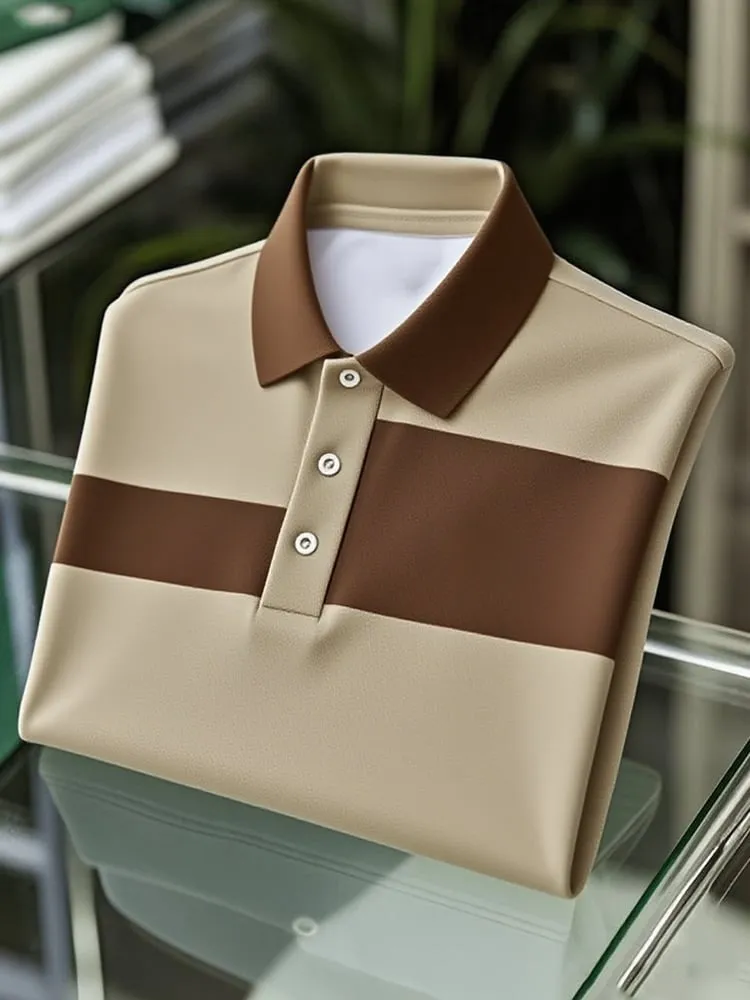 Men's Classic Business Colorblock Logo Button-Down Short Sleeve Shirt Big & Tall