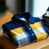 Men's Business Casual Blue and Yellow Block Button Short Sleeve Shirt