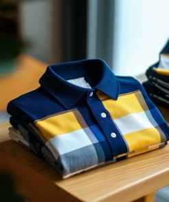 Men's Business Casual Blue and Yellow Block Button Short Sleeve Shirt