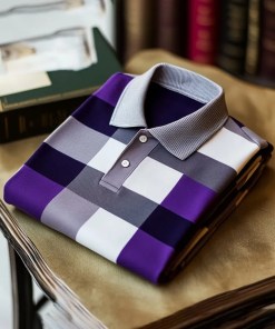 Men's Classic Business Check Logo Button Short Sleeve Shirt