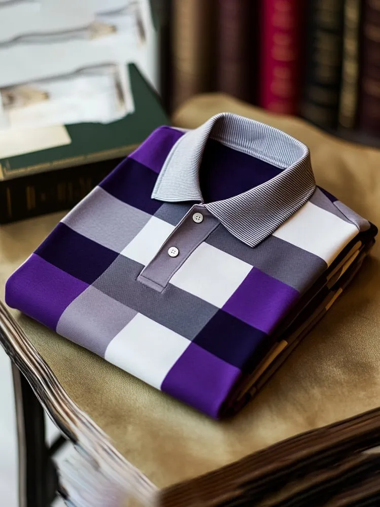 Men's Classic Business Check Logo Button Short Sleeve Shirt