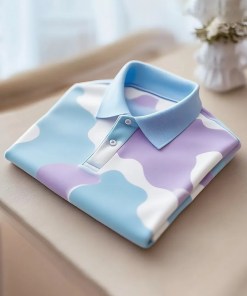 Men's Classic Business Stripe Logo Button Short Sleeve Shirt