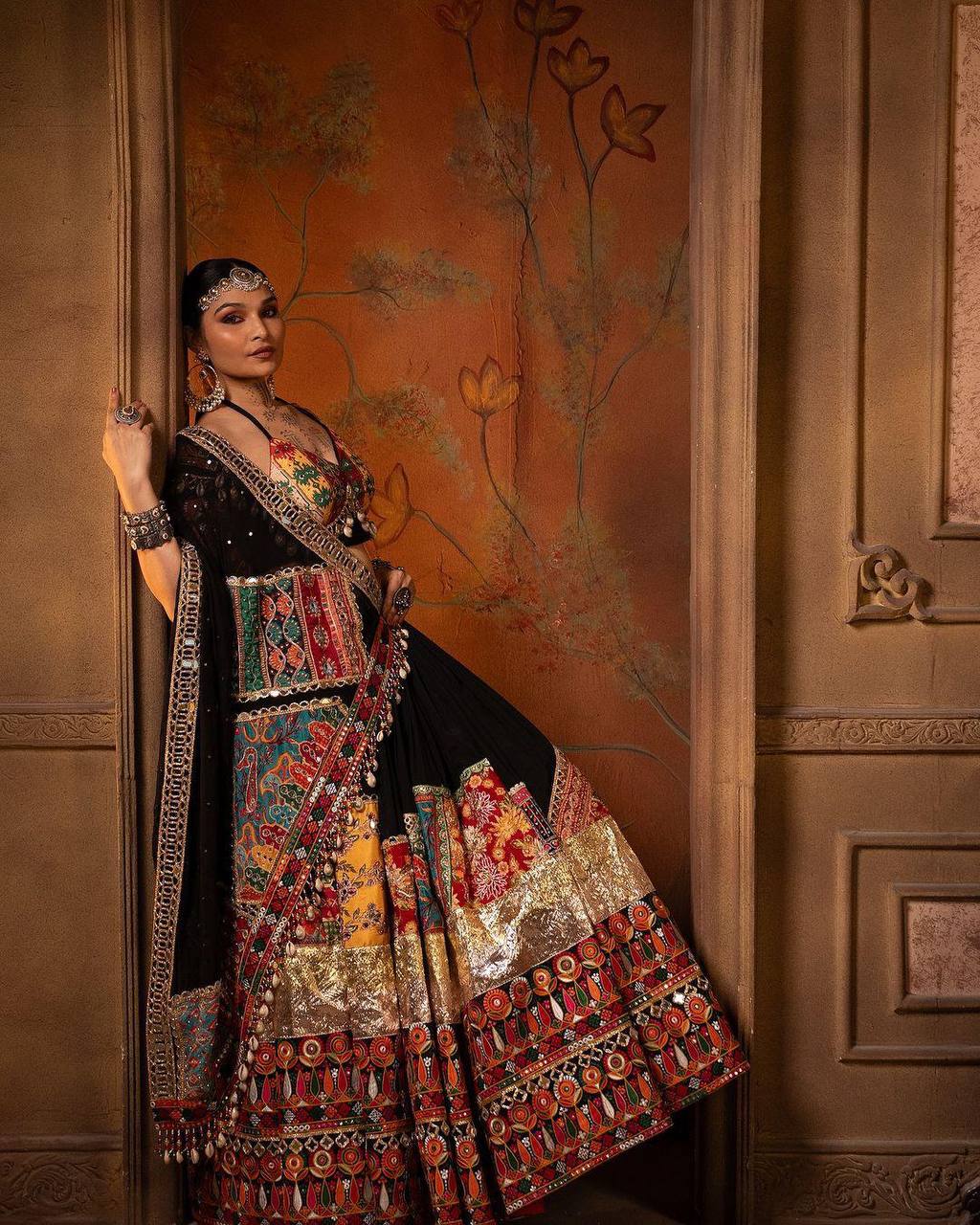 Black Color Navratri Special Mirror Work Designer Chaniya Choli - Image 3