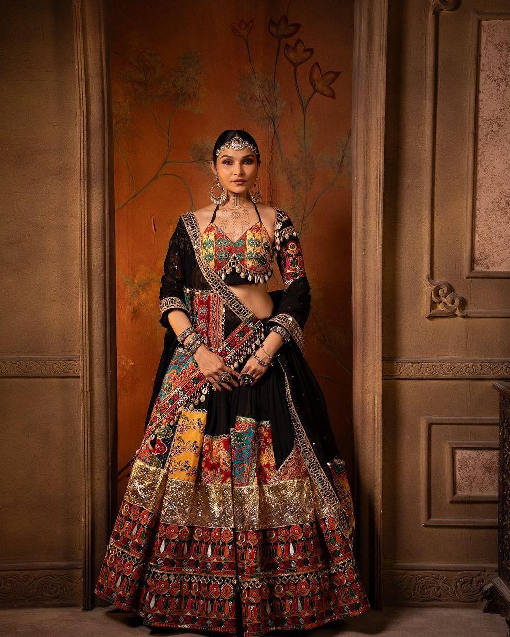 Black Color Navratri Special Mirror Work Designer Chaniya Choli